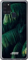 6F hoesje - geschikt voor Samsung Galaxy A21s -  Transparant TPU Case - Palm Leaves Dark #ffffff