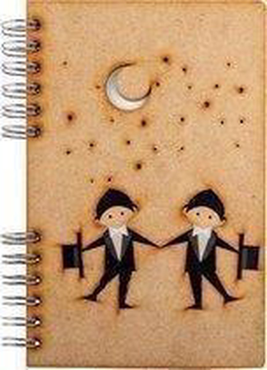 KOMONI - Duurzaam houten Notitieboek - Dagboek - Gerecycled papier - Navulbaar - A6 - Gelinieerd - Homo Bruiloft