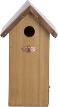 Houten vogelhuisje/nesthuisje koolmees 30 cm met kijkluik - Vurenhouten vogelhuisjes tuindecoraties - Vogelnestje voor kleine tuinvogeltjes