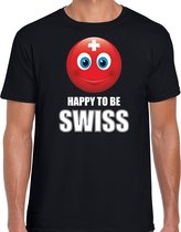 Zwitserland emoticon Happy to be Swiss landen t-shirt zwart heren XL