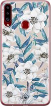 Samsung A20s hoesje siliconen - Bloemen / Floral blauw | Samsung Galaxy A20s case | blauw | TPU backcover transparant