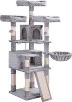 Katten krabpaal met twee huisjes en speeltjes voor meerdere katten, XXL, Cat Condo, 168 cm, Lichtgrijs