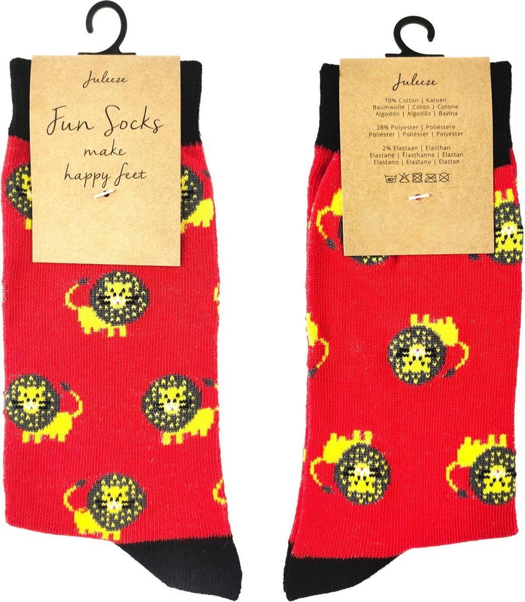 Juleeze Grappige Sokken Unisex maat 39-41 Rood Katoen, Polyester Leeuw Dames Heren Sokken Grappige Sokken