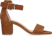 Manfield - Dames - Cognac suède sandalen met hak - Maat 38