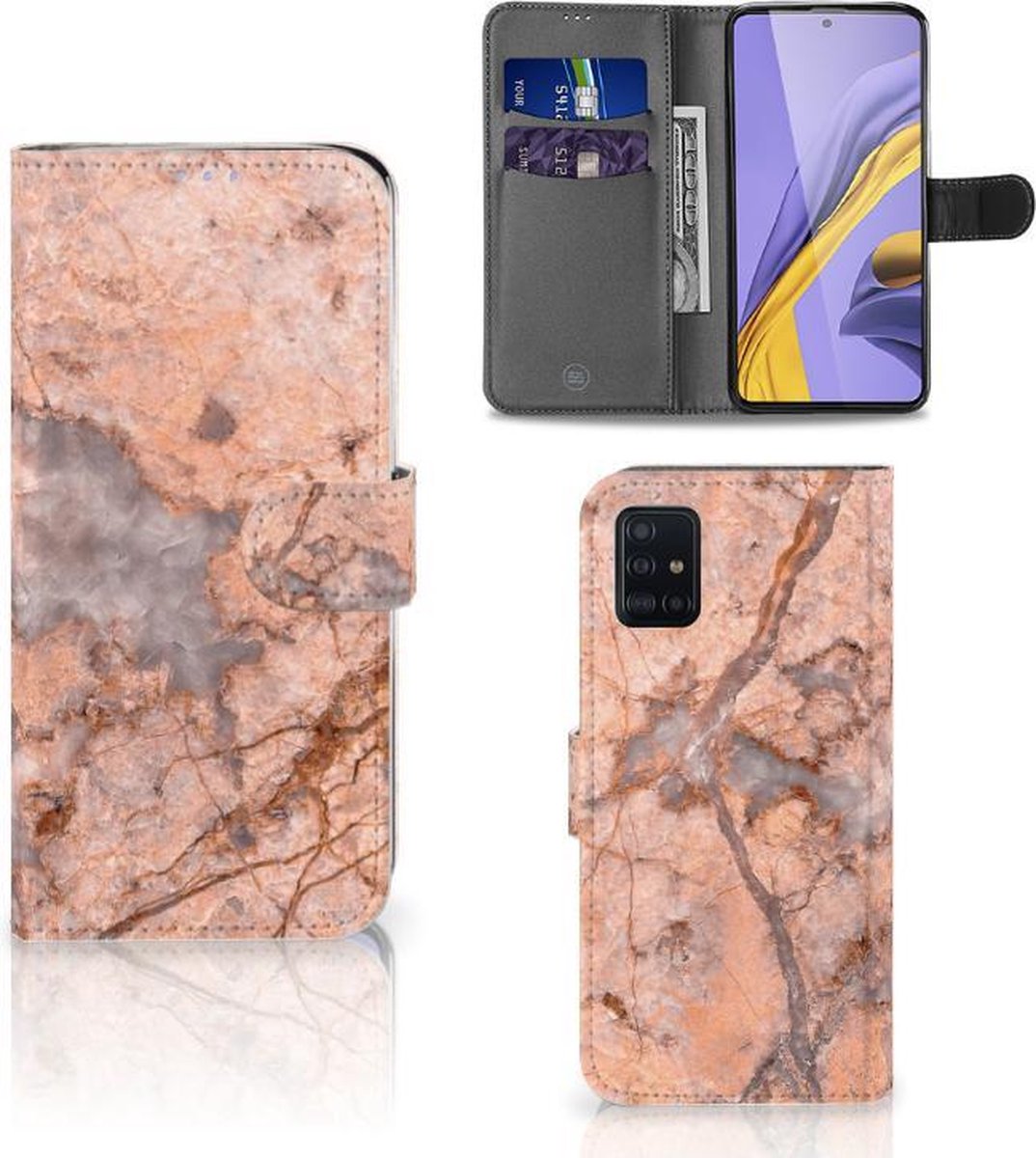 Samsung Galaxy A51 Bookcase Marmer Oranje