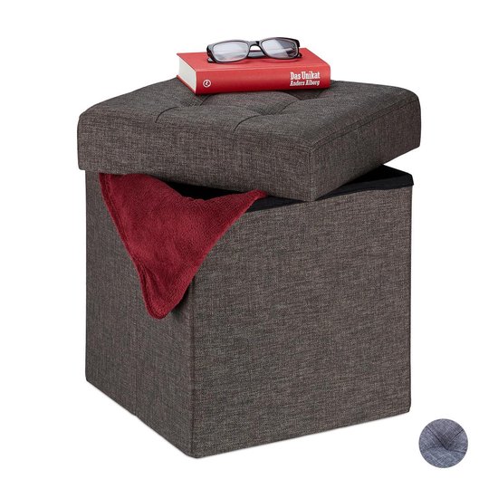 pouf relaxdays avec espace de rangement - coffre de siège - pouf - pliable - banquette - repose-pieds marron