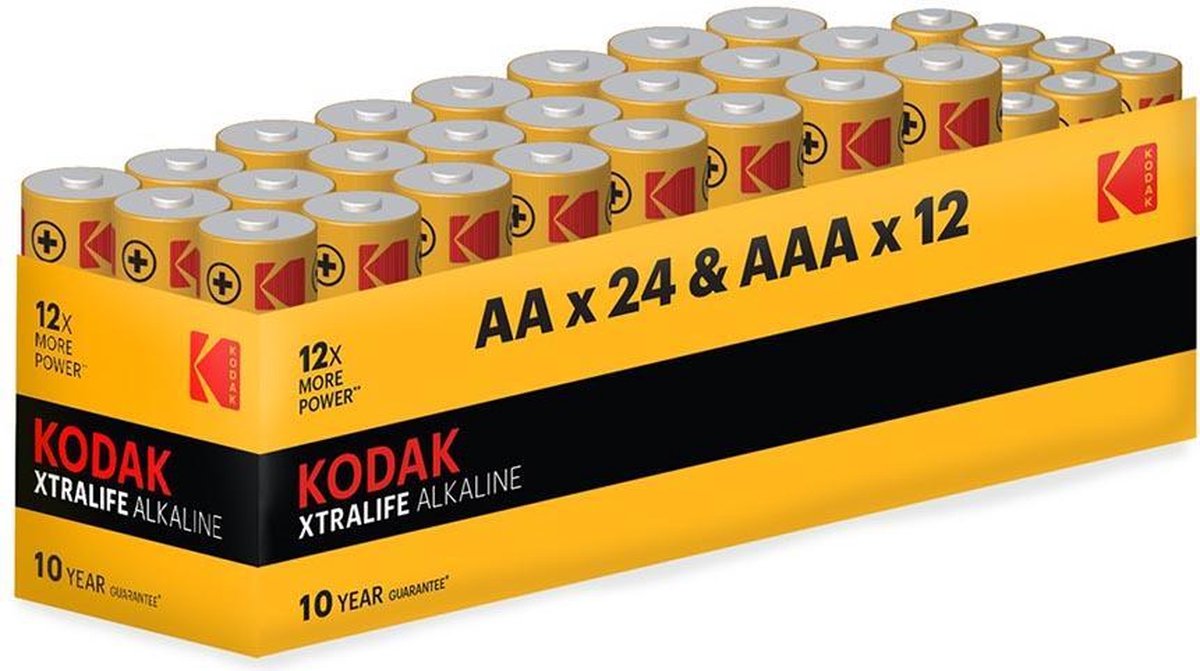 Kodak XTRALIFE - Alkaline Batterijen - 24x AA + 12x AAA
