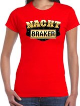 Nachtbraker fun/tekst t-shirt rood voor dames XS