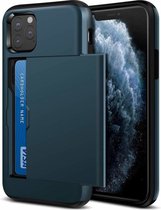 Kaarthouder case met slide geschikt voor Apple iPhone 11 Pro Max - donkerblauw
