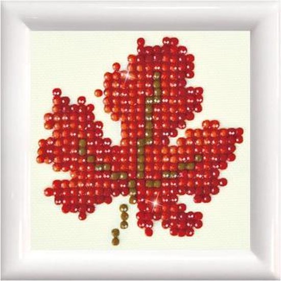 Foto: Diamond painting kinderen dds 021f diamond dotz rood herfstblad met lijst ronde steentjes volledig pakket