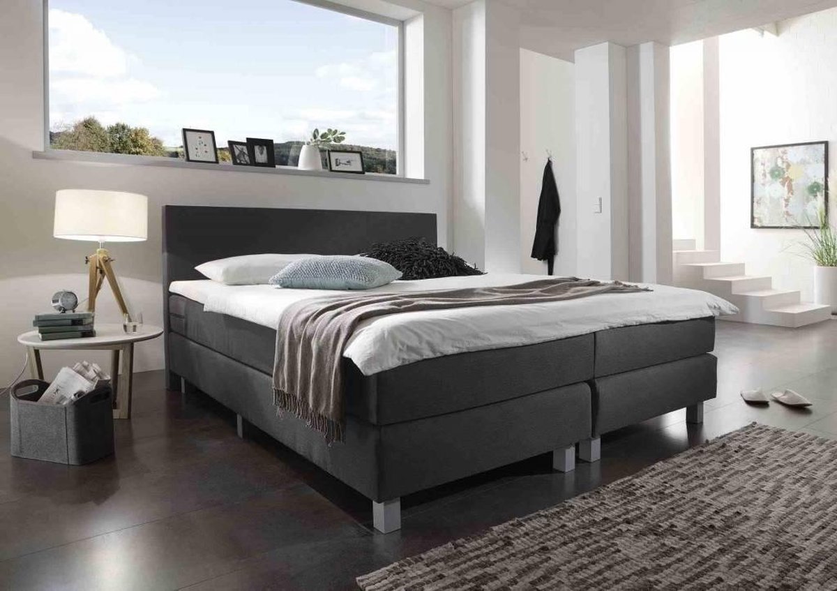 Lina Dreams Boxspring Bravo - 90 x 210 cm - Luxe Pocketvering - Stof Antraciet - Inclusief Topmatras - 1-Persoons
