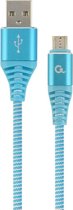 Premium micro-USB laad- & datakabel 'katoen', 2 m, turquoise/wit
