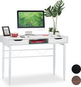 Relaxdays bureau met lades - computertafel - bureautafel - 77 x 110 x 55 cm - modern - Wit / wit