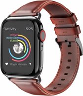 Band geschikt voor Apple Watch - leren band - rood-bruin - Maat: 42 - 44 - 45mm