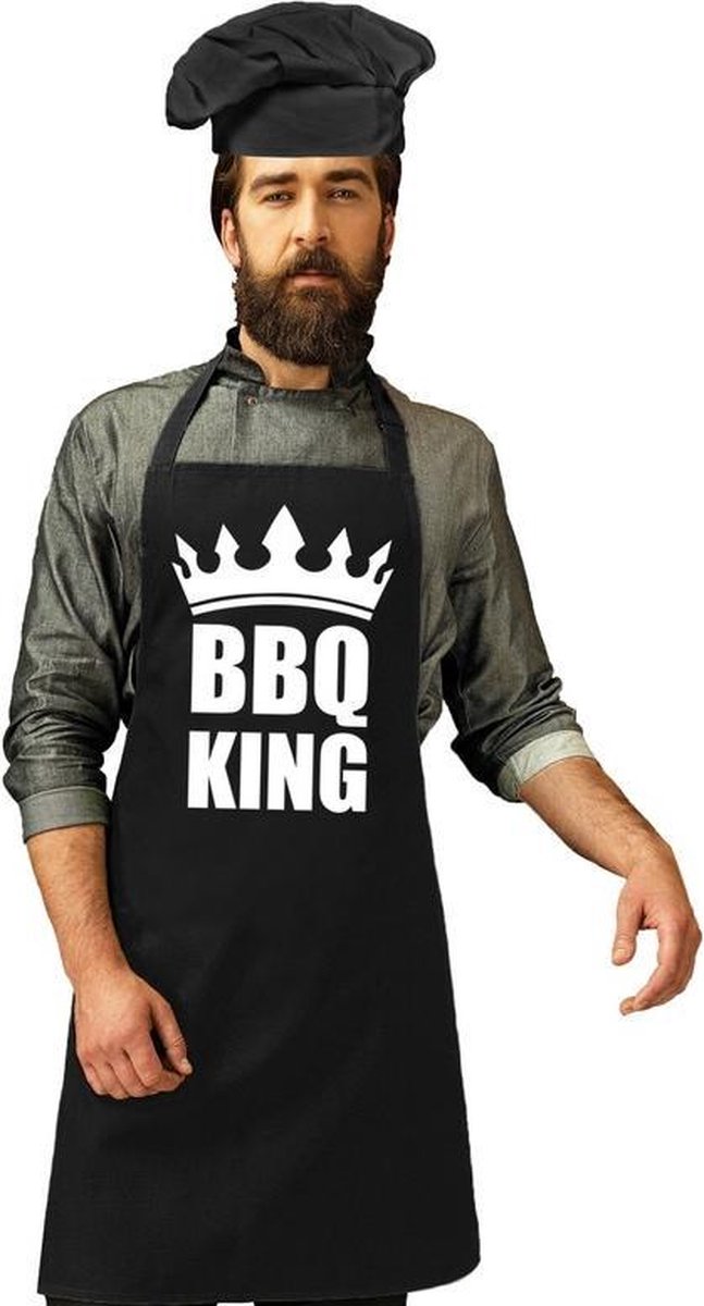 BBQ King barbecueschort zwart voor heren met zwarte koksmuts