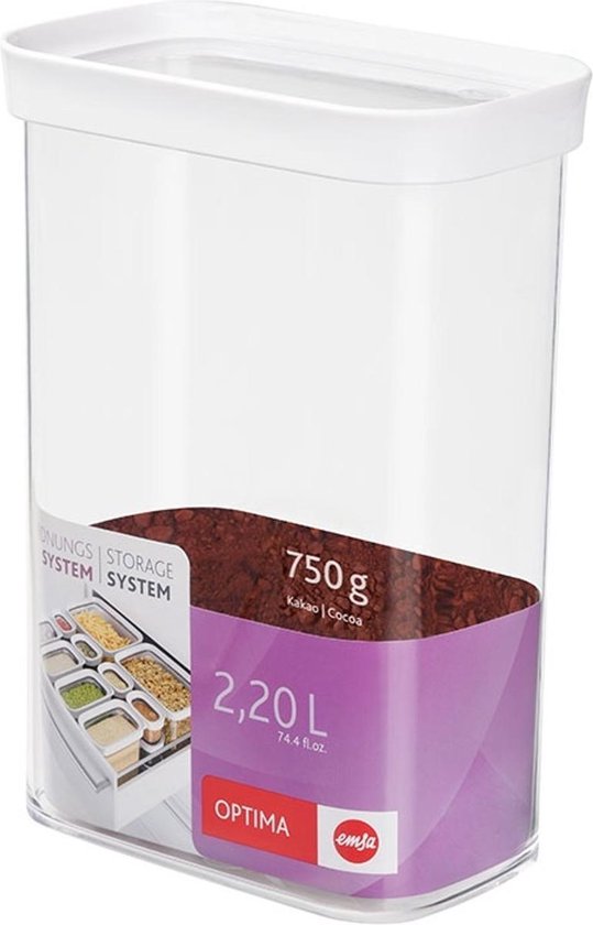 Boîte rectangulaire EMSA Optima 2,2l transparent, Wit