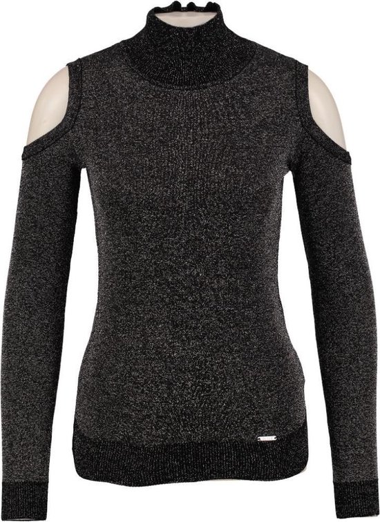 | Guess korte zwarte slim fit trui met zilverdraad Dameskleding Truien Guess korte zwarte slim fit trui met