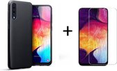 Hoesje Siliconen Hoesje Flexibel TPU Case Samsung Galaxy A50 - Zwart + Glazen screenprotector - van Bixb