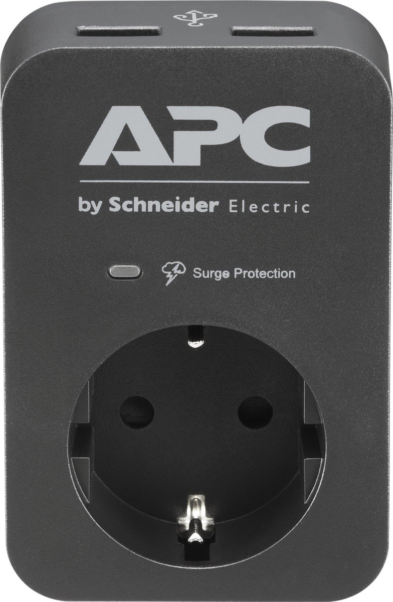 APC PME1WU2B-GR Tussenstekker met overspanningsbeveiliging 3680W 1x stopcontact + 2x USB lader