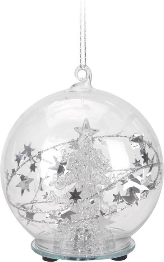 Glazen kerstbal 8 cm met kerstboom en LED verlichting | bol.com