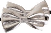 2x Zilveren verkleed vlinderstrikjes 14 cm voor dames/heren - Zilver thema verkleedaccessoires/feestartikelen - Vlinderstrikken/vlinderdassen met elastieken sluiting