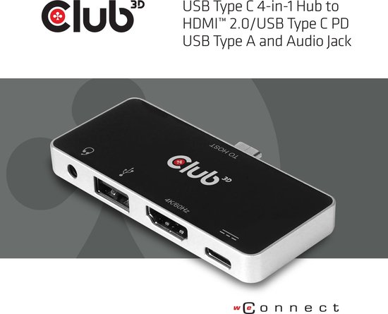 Club3D Cable Alargador USB Tipo C Gen1, 5 Gbps, 60 W (20 V/3 A) 4 K60