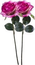 2 x Paars/roze roos Simone steelbloem 45 cm - Kunstbloemen