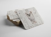 Hond Chihuahua Langhaar Wit | Houten Onderzetters 6 Stuks