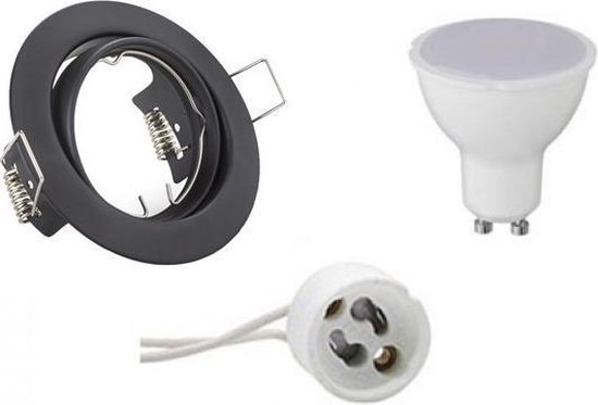 LED Spot Set - Aigi - Trion - GU10 Fitting - Inbouw Rond - Mat Zwart - 6W - Warm Wit 3000K - Kantelbaar Ø83mm