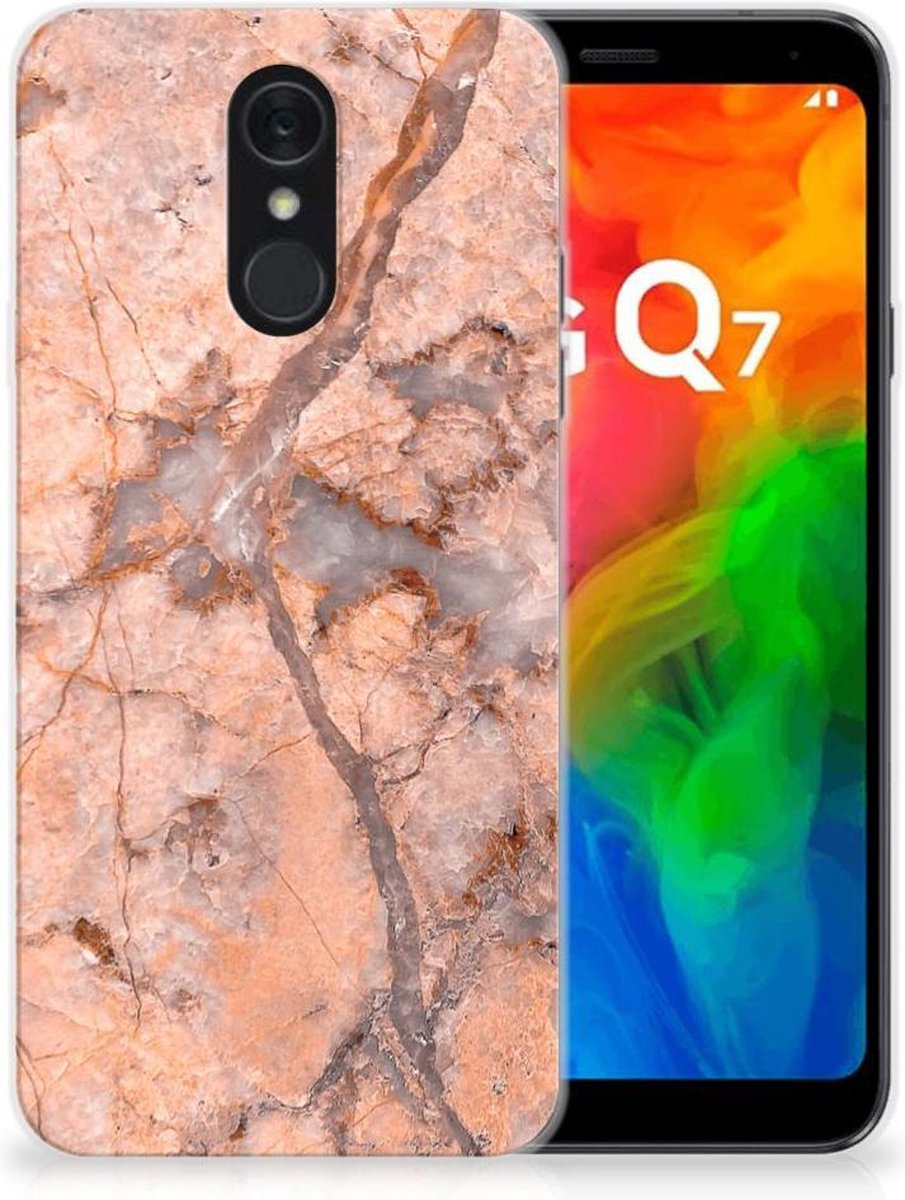 LG Q7 TPU Siliconen Hoesje Marmer Oranje