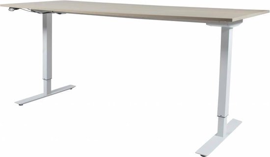Electric-T Basic bureau, zit-sta (69-116cm) hoogte verstelbaar dmv elektromotor met 160x80cm kersen licht 20mm blad en wit (RAL9010) frame