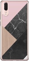 Huawei P20 siliconen hoesje - Marble wooden mix