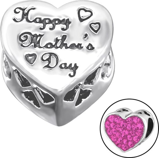 Hartvormige Mothersday moederdag 27 roze zirkonia bedel | Zilverana |  geschikt voor... | bol.com