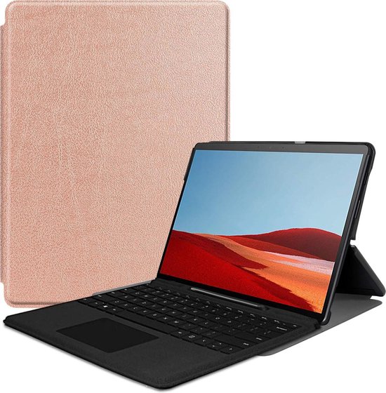 Microsoft Surface Pro X hoes TriFold Book Case RosÃ© Goud