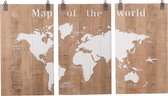 Houten wereldkaart 3 luik - de wereld op hout - naturel / wit 210 x 121 x 4 cm