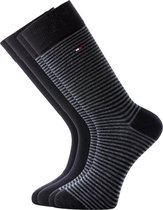 Tommy Hilfiger Small Stripe Socks (2-pack) - herensokken katoen - uni en gestreept - zwart - Maat: 47-49