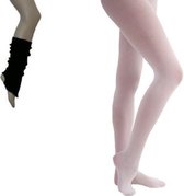 Ballet Set(2delig) Beenwarmer Zwart 40cm en Balletpanty Wit - 8-10 - Maat 128/140