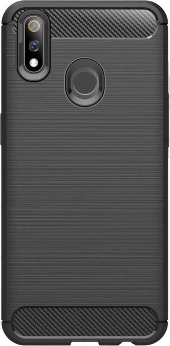Shop4 - Realme 3 Pro Hoesje - Zachte Back Case Brushed Carbon Zwart