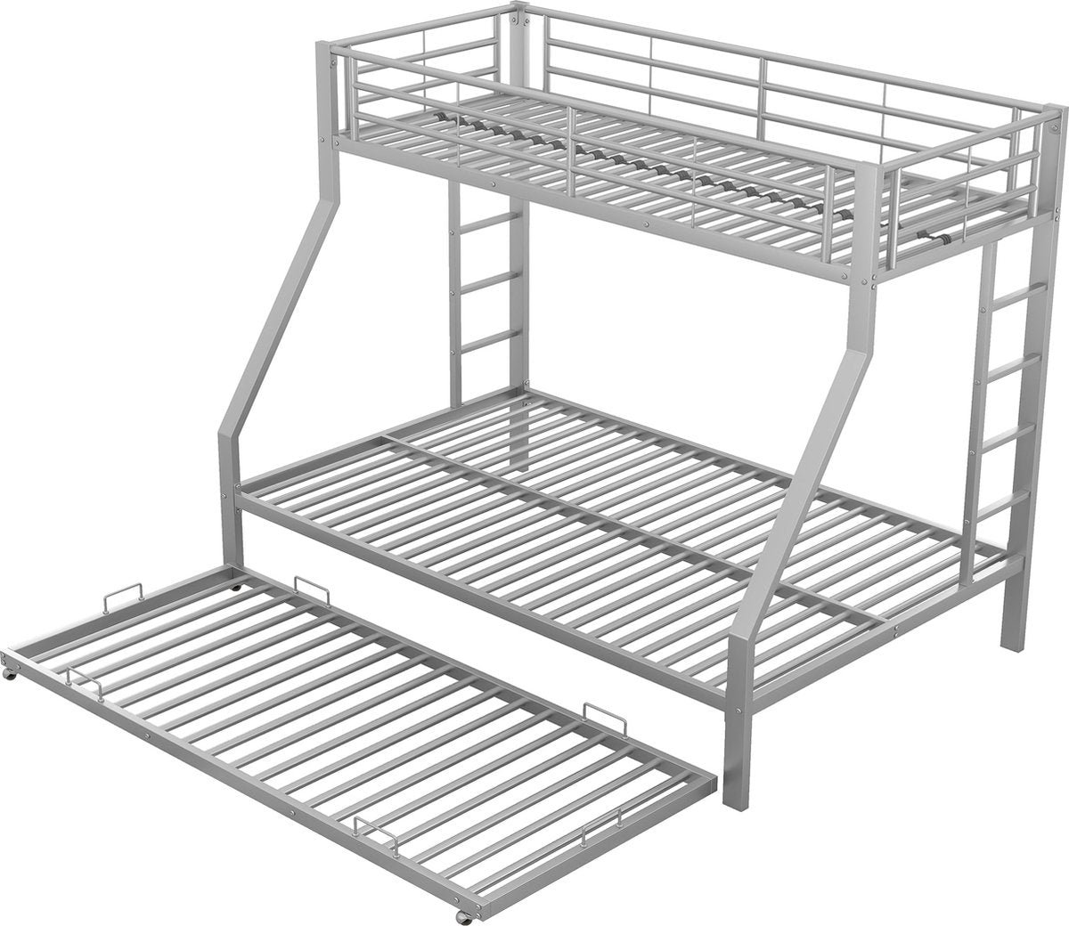 Merax Stapelbed voor 3 Personen - 3 Persoons Bed met Onderschuifbed 140x200 - Zilver
