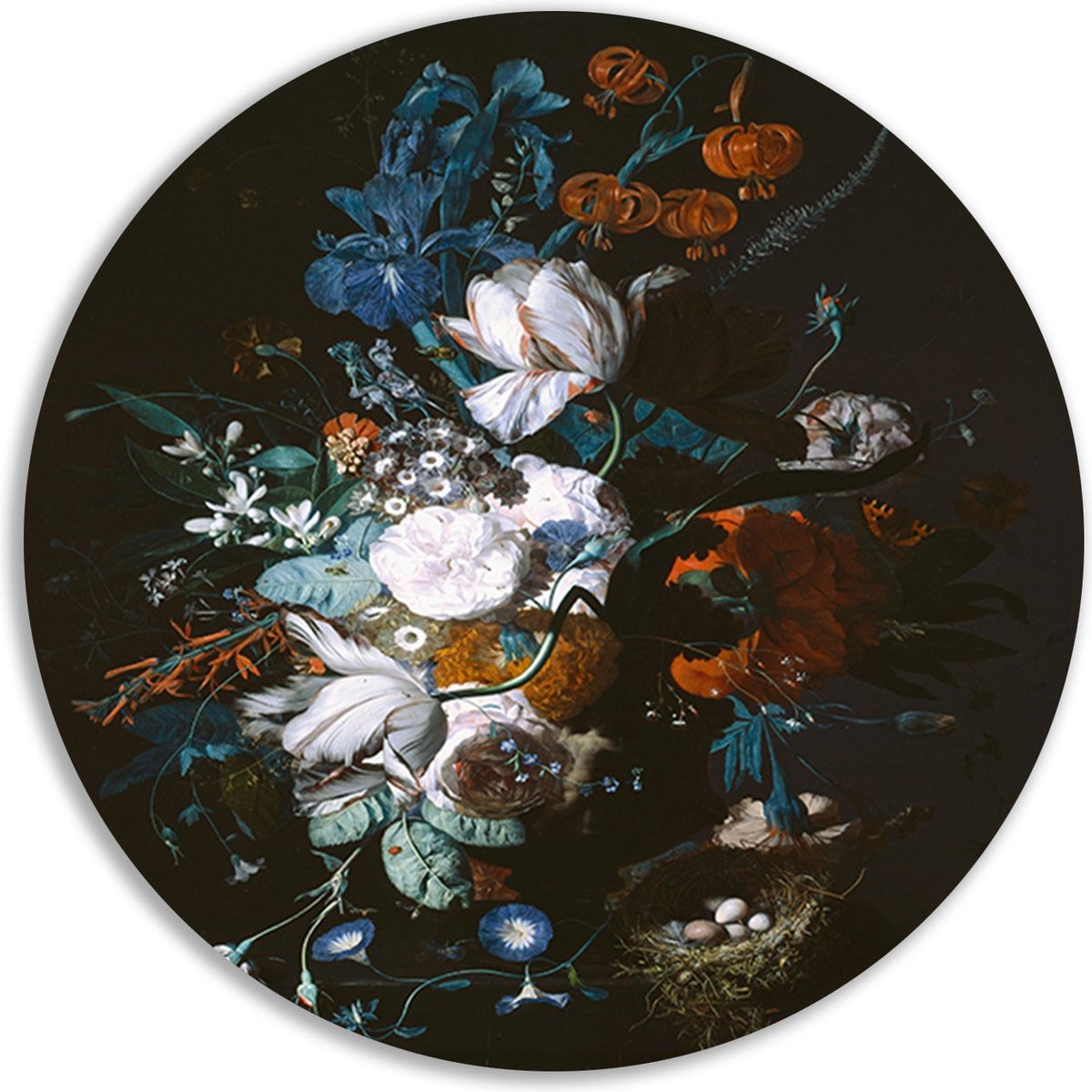 Vaas met bloemen - Jan Davidsz de Heem wandcirkels - Bloemen muurdecoratie rond - Wandscha