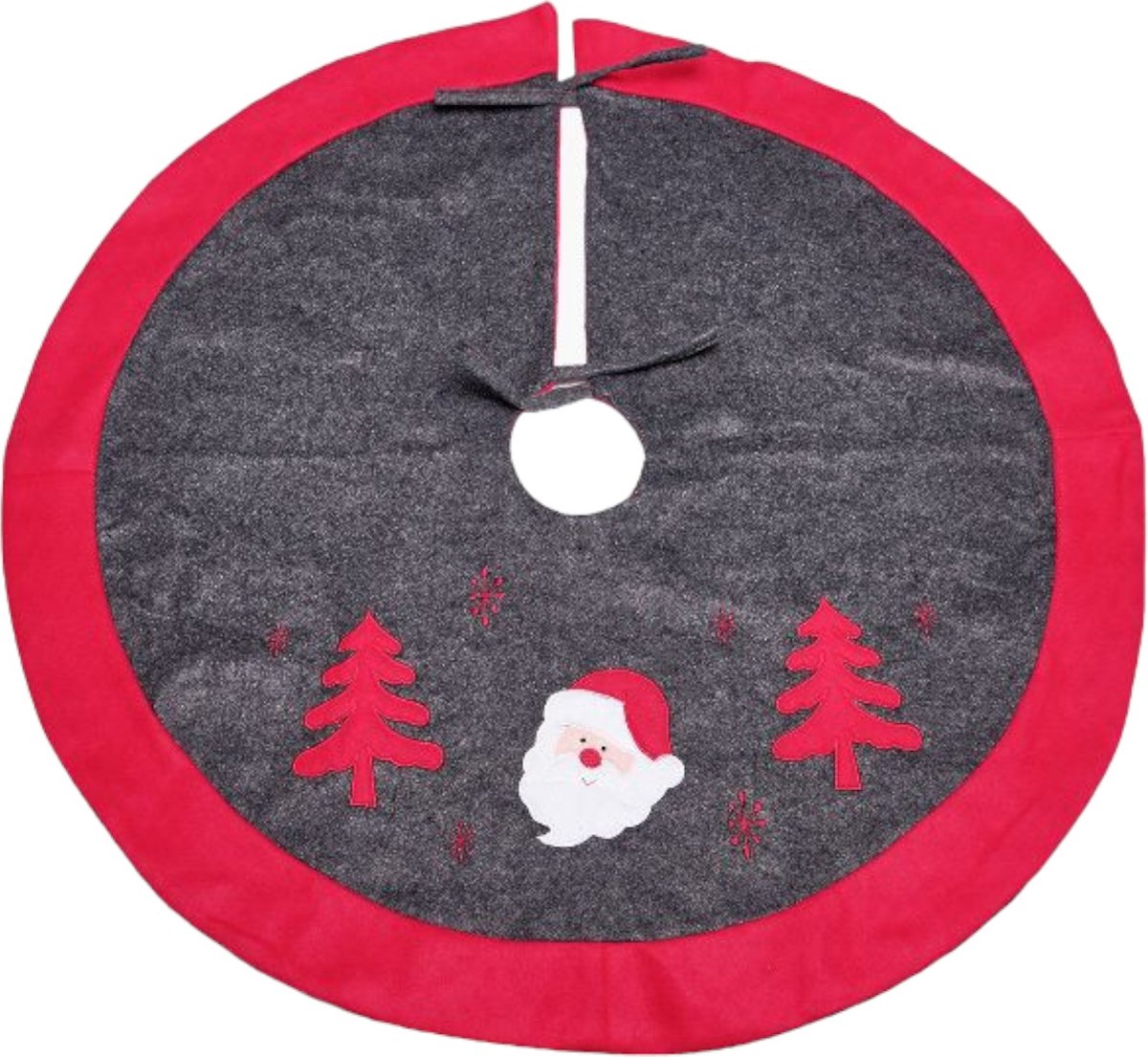 Kerstboomrok / Kerstboomkleed - Met Kerstman Print - 91 x 91 cm Grijs Rood