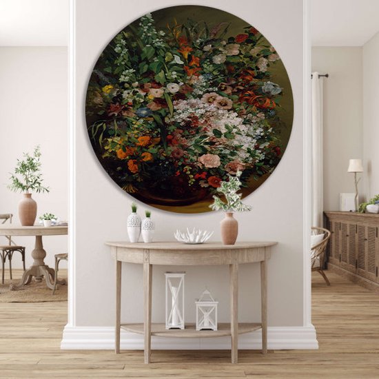 Bouquet de fleurs dans un Vase - Tableau rond de Gustave Courbet - Tableau de Fleurs - Cercle mural Maîtres anciens - Peintures industriels - Tableau aluminium - Oeuvres tableau mur cercle aluminium 40x40 cm
