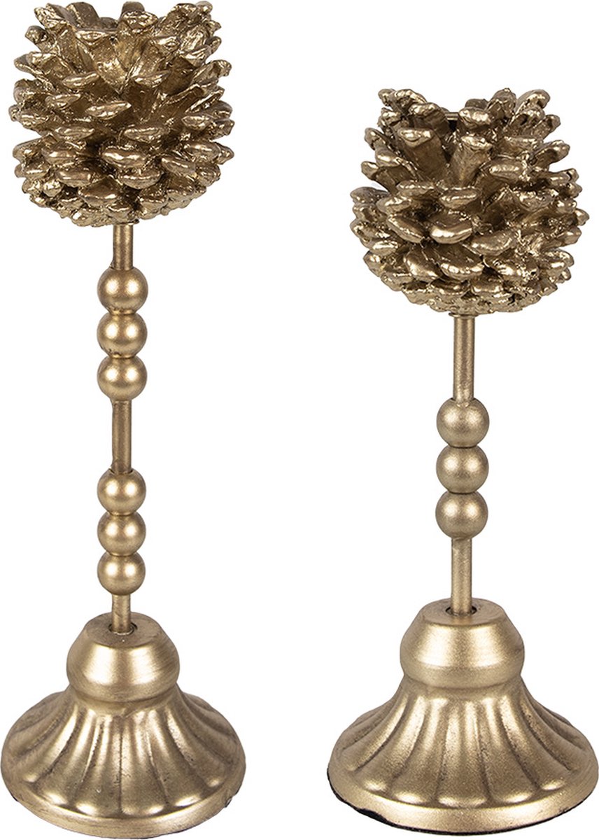Clayre & Eef Kandelaar Set van 2 22/ 27 cm Goudkleurig Metaal