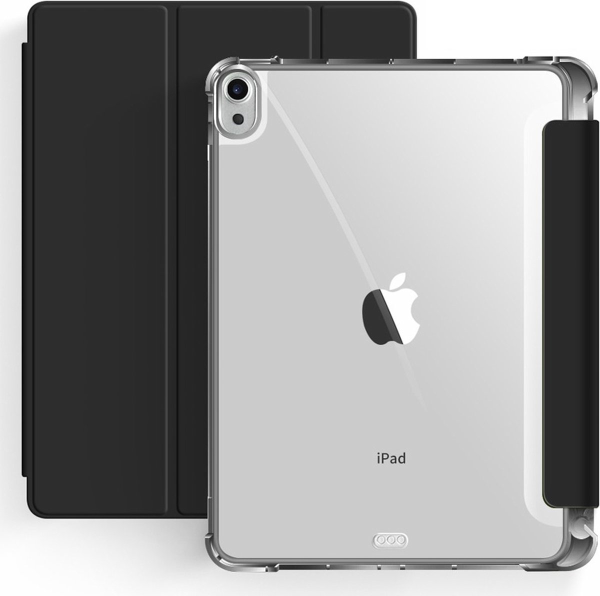 Mobiq Tablet Hoes - geschikt voor iPad Air 5 (2022) / geschikt voor iPad Air 4 (2020) - Clear Back Trifold Bookcase Hoesje