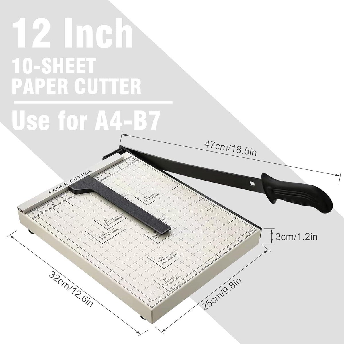 Coupeur à Levier Professionnel A4 – Coupe Papier, Photo, Carton, Vinyle – Sécurité Intégrée – Grille De Guidage – Capacité 15 Feuilles