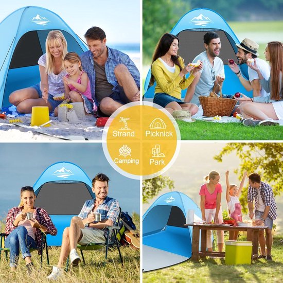 Pop-up strandtent voor 2-3 personen met UV50+ bescherming - automatische strandtent voor camping - draagbaar en extra licht - draagtas inbegrepen van POP — afbeelding 2