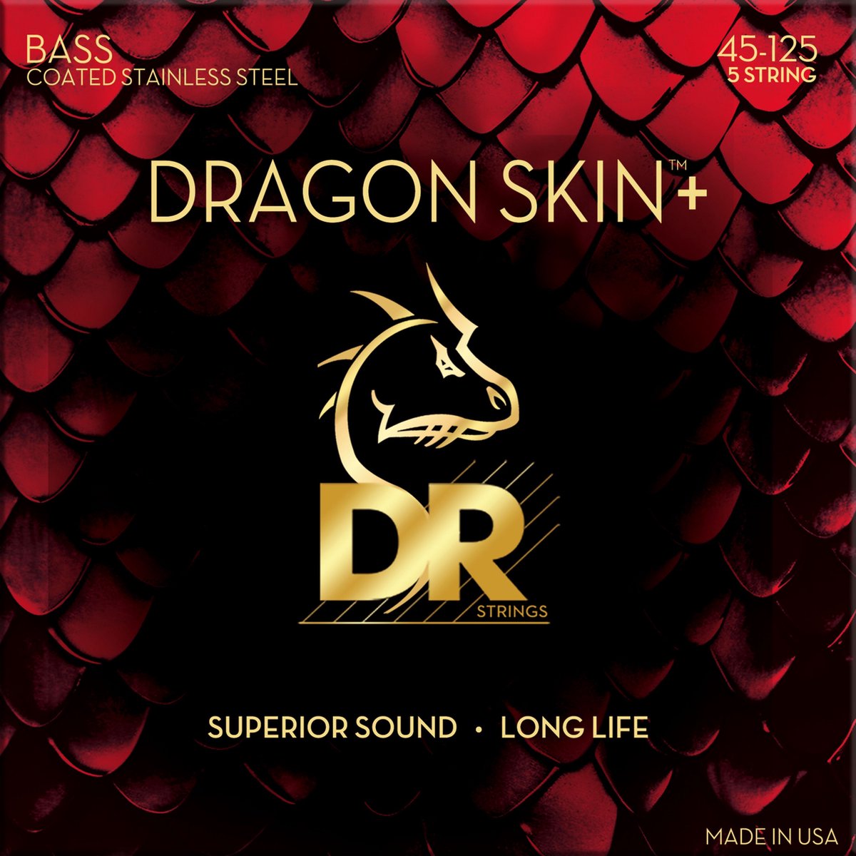 DR DBS5-45 Dragon Skin+ Stainless Steel Bass Guitar Strings 45-125 - Snarenset voor 5-string basgitaar