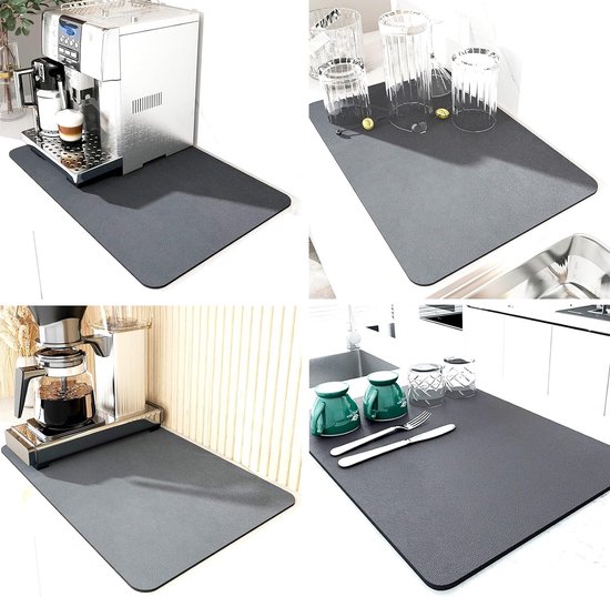 PUWOWYE Afdruipmat servies, 50 x 40 cm, onderlegger, koffiemachinemat, absorberende droogmat voor keuken, koffiezetapparaat, gootsteen en badkamer, donkergrijs