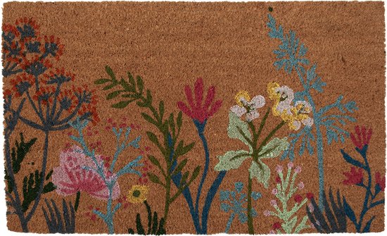Clayre & Eef Paillasson 75x45 cm Marron Fibre de coco PVC Fleurs Tapis de coco