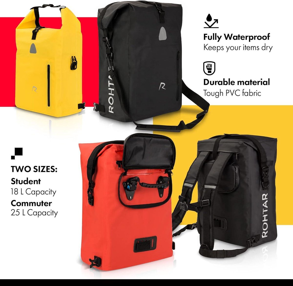 Waterdichte fietstas 18L of 25L 3-in-1 schoudertas rugzak